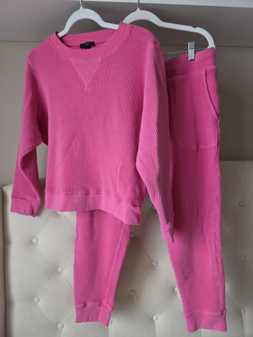 J. Crew Sz M/L Cotton Pink Waffle Loungewear Set 100% Cotton